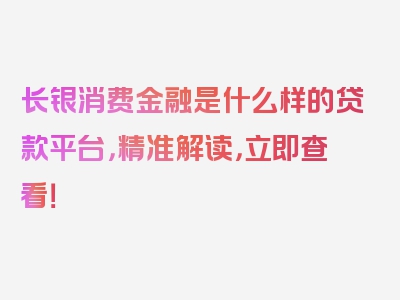 长银消费金融是什么样的贷款平台，精准解读，立即查看！