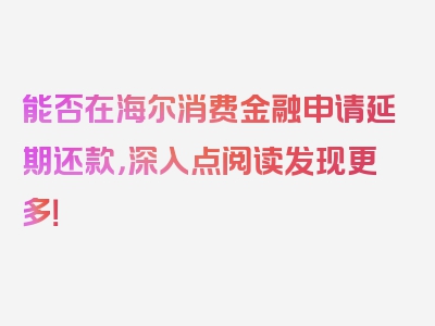 能否在海尔消费金融申请延期还款，深入点阅读发现更多！