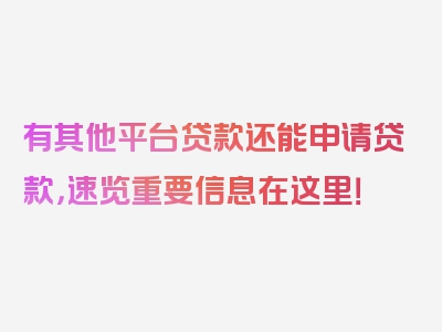 有其他平台贷款还能申请贷款，速览重要信息在这里！