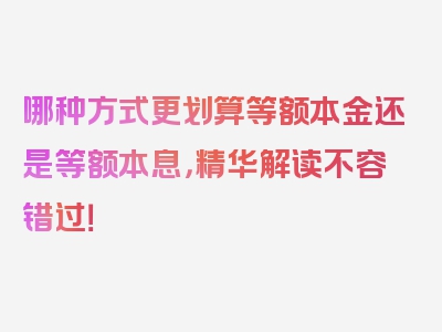 哪种方式更划算等额本金还是等额本息，精华解读不容错过！