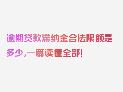 逾期贷款滞纳金合法限额是多少，一篇读懂全部！