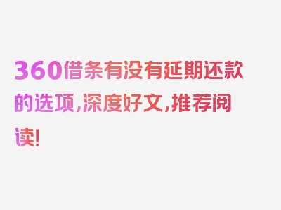 360借条有没有延期还款的选项，深度好文，推荐阅读！