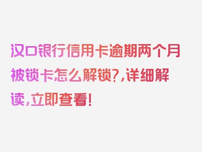 汉口银行信用卡逾期两个月被锁卡怎么解锁?，详细解读，立即查看！