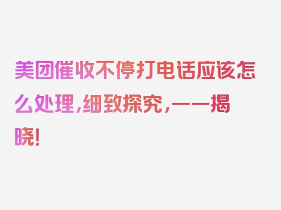 美团催收不停打电话应该怎么处理，细致探究，一一揭晓！