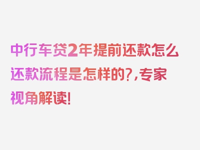 中行车贷2年提前还款怎么还款流程是怎样的?，专家视角解读！