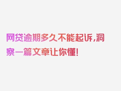 网贷逾期多久不能起诉，洞察一篇文章让你懂！