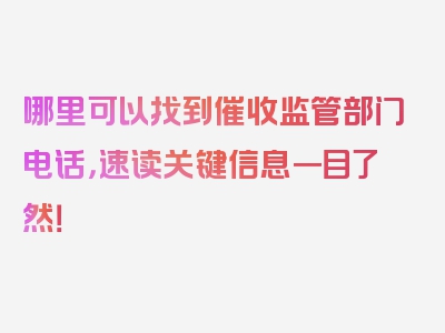 哪里可以找到催收监管部门电话，速读关键信息一目了然！