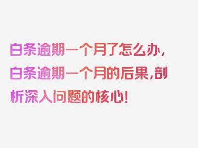 白条逾期一个月了怎么办,白条逾期一个月的后果，剖析深入问题的核心！