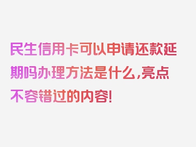 民生信用卡可以申请还款延期吗办理方法是什么，亮点不容错过的内容！