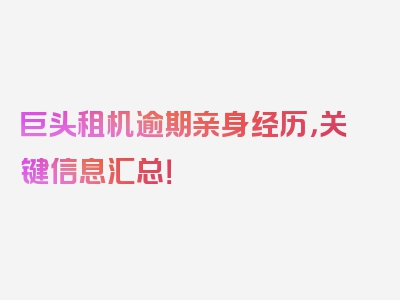 巨头租机逾期亲身经历，关键信息汇总！