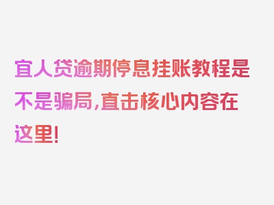 宜人贷逾期停息挂账教程是不是骗局，直击核心内容在这里！