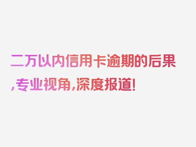 二万以内信用卡逾期的后果，专业视角，深度报道！