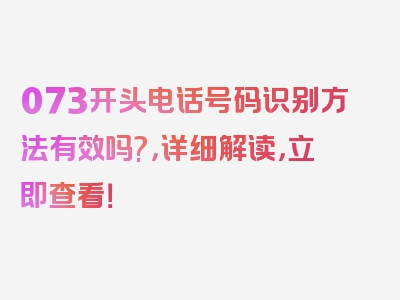 073开头电话号码识别方法有效吗?，详细解读，立即查看！