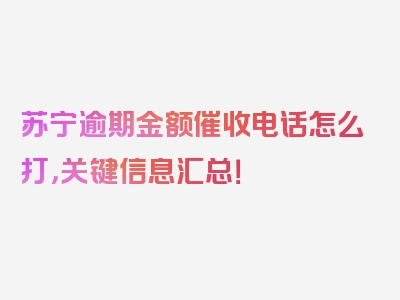 苏宁逾期金额催收电话怎么打，关键信息汇总！