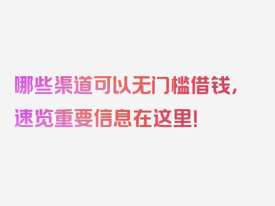 哪些渠道可以无门槛借钱，速览重要信息在这里！