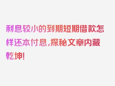 利息较小的到期短期借款怎样还本付息，探秘文章内藏乾坤！