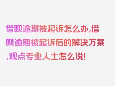 借呗逾期被起诉怎么办,借呗逾期被起诉后的解决方案，观点专业人士怎么说！