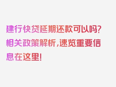 建行快贷延期还款可以吗?相关政策解析，速览重要信息在这里！