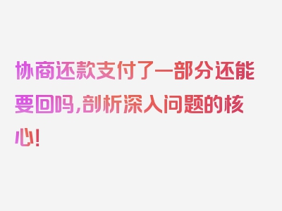 协商还款支付了一部分还能要回吗，剖析深入问题的核心！