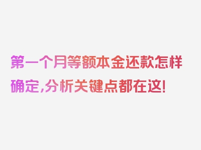 第一个月等额本金还款怎样确定，分析关键点都在这！