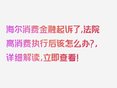 海尔消费金融起诉了,法院高消费执行后该怎么办?，详细解读，立即查看！