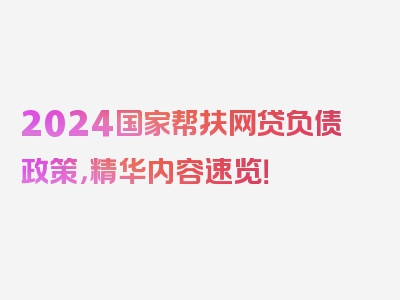 2024国家帮扶网贷负债政策，精华内容速览！