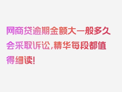 网商贷逾期金额大一般多久会采取诉讼，精华每段都值得细读！