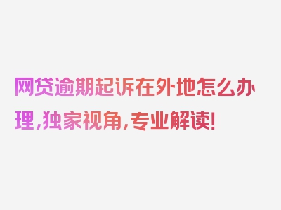 网贷逾期起诉在外地怎么办理，独家视角，专业解读！