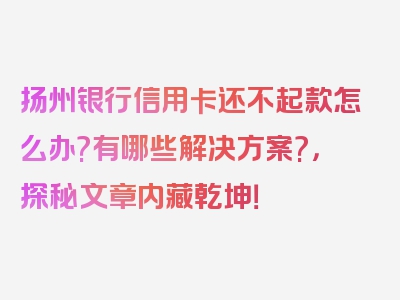 扬州银行信用卡还不起款怎么办?有哪些解决方案?，探秘文章内藏乾坤！