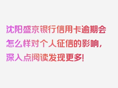 沈阳盛京银行信用卡逾期会怎么样对个人征信的影响，深入点阅读发现更多！