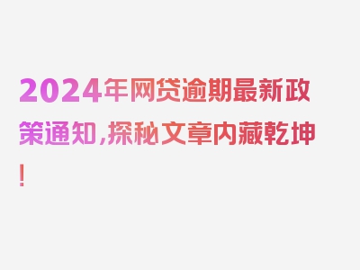 2024年网贷逾期最新政策通知，探秘文章内藏乾坤！