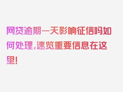 网贷逾期一天影响征信吗如何处理，速览重要信息在这里！