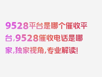 9528平台是哪个催收平台,9528催收电话是哪家，独家视角，专业解读！