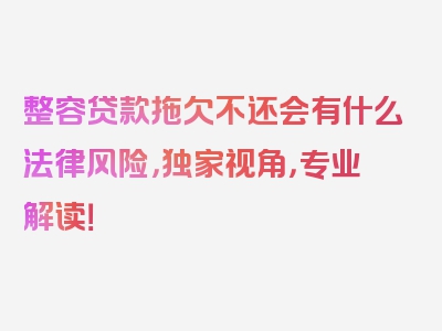 整容贷款拖欠不还会有什么法律风险，独家视角，专业解读！