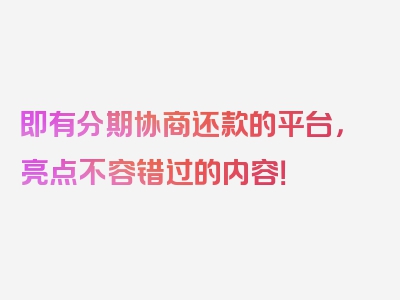 即有分期协商还款的平台，亮点不容错过的内容！