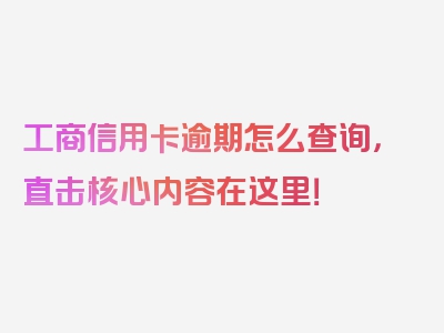 工商信用卡逾期怎么查询，直击核心内容在这里！