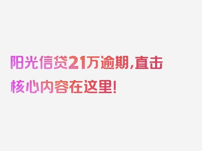 阳光信贷21万逾期，直击核心内容在这里！