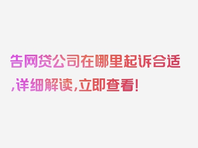 告网贷公司在哪里起诉合适，详细解读，立即查看！