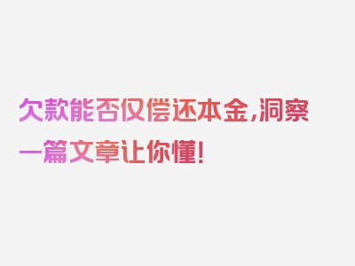 欠款能否仅偿还本金，洞察一篇文章让你懂！