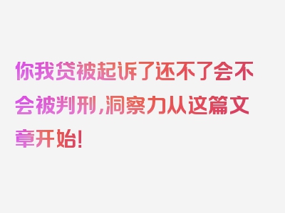 你我贷被起诉了还不了会不会被判刑，洞察力从这篇文章开始！