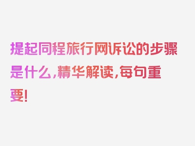 提起同程旅行网诉讼的步骤是什么，精华解读，每句重要！