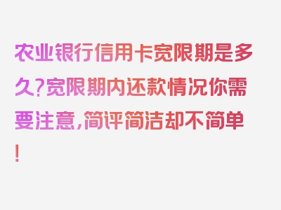 农业银行信用卡宽限期是多久?宽限期内还款情况你需要注意，简评简洁却不简单！