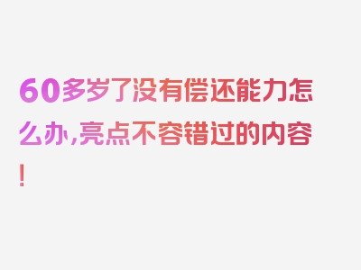 60多岁了没有偿还能力怎么办，亮点不容错过的内容！