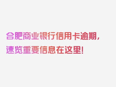 合肥商业银行信用卡逾期，速览重要信息在这里！