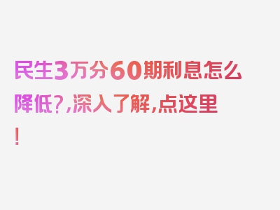 民生3万分60期利息怎么降低?，深入了解，点这里！