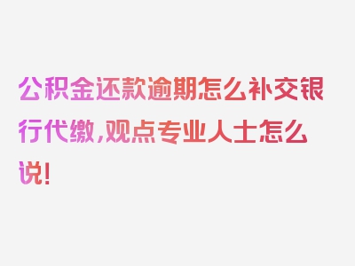 公积金还款逾期怎么补交银行代缴，观点专业人士怎么说！