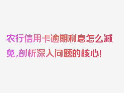 农行信用卡逾期利息怎么减免，剖析深入问题的核心！