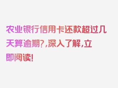 农业银行信用卡还款超过几天算逾期?，深入了解，立即阅读！