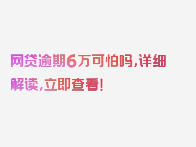 网贷逾期6万可怕吗，详细解读，立即查看！