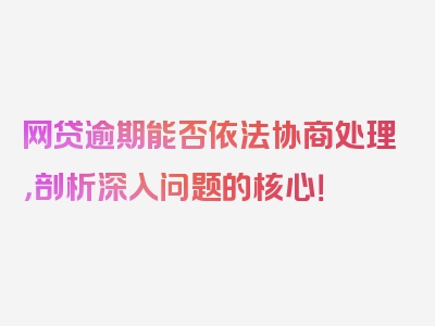 网贷逾期能否依法协商处理，剖析深入问题的核心！